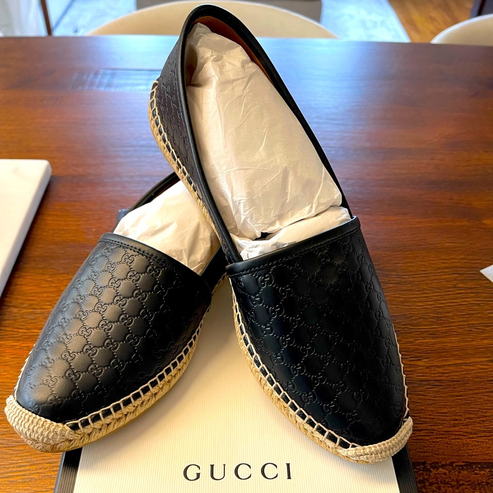 NWT GUCCI women’s size 39 GG black Leather espadrille